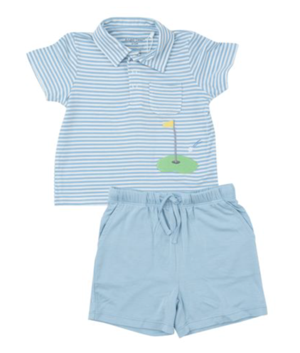 Polo Shirt & Short Set | Dream Blue Stripe