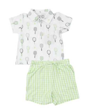 Polo Shirt & Short Set | Mini Green Gingham