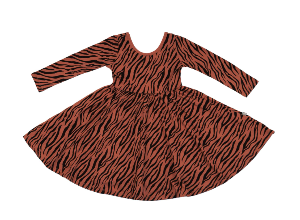 Kyte Printed Long Sleeve Twirl Dress | Rust Tiger Babycakes Children's Boutique Kyte Printed Long Sleeve Twirl Dress | Rust Tiger Babycakes Children's Boutique