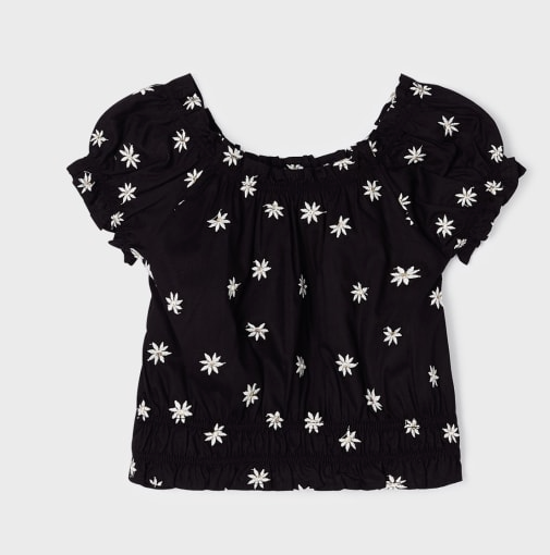 Embroidered Daisy Top | Black | 3139