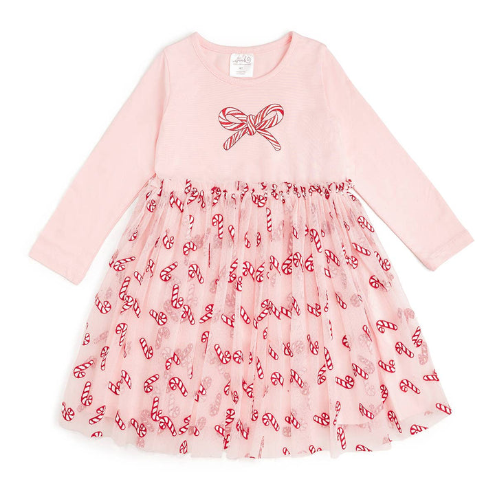 Candy Cane Confetti Long Sleeve Tutu Dress