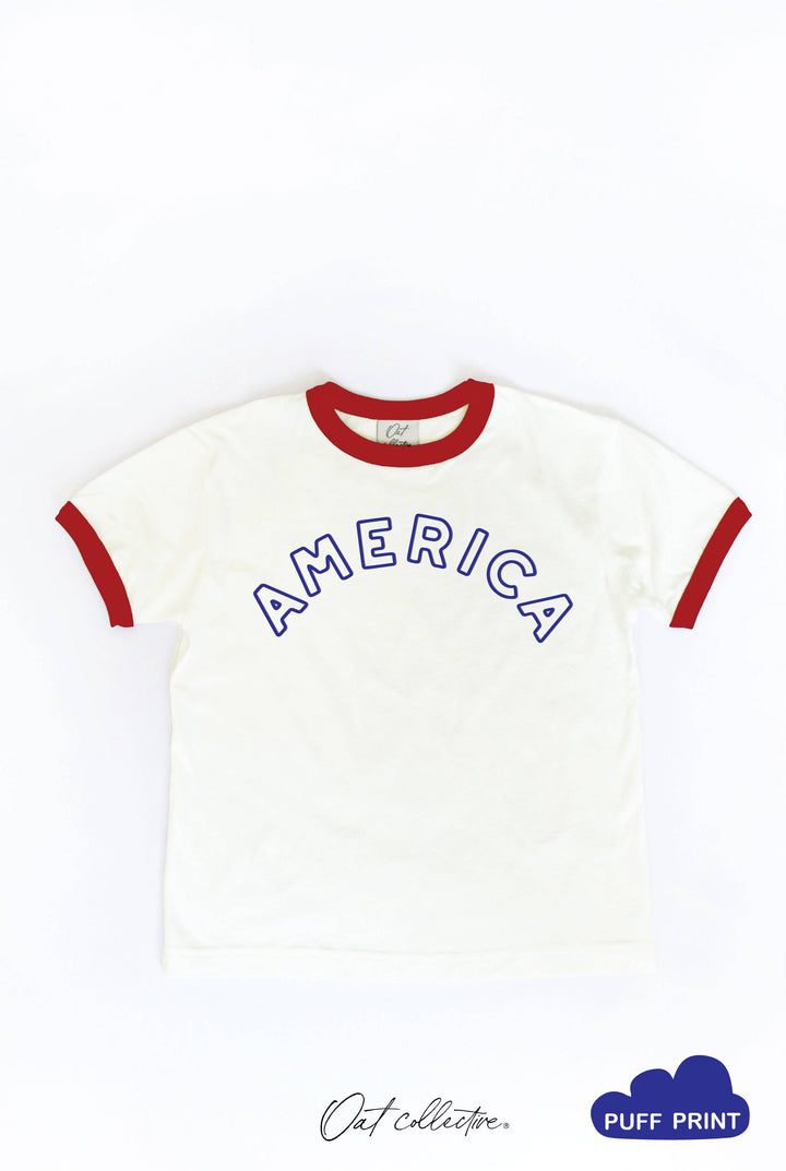 Red Trim AMERICA PUFF TShirt
