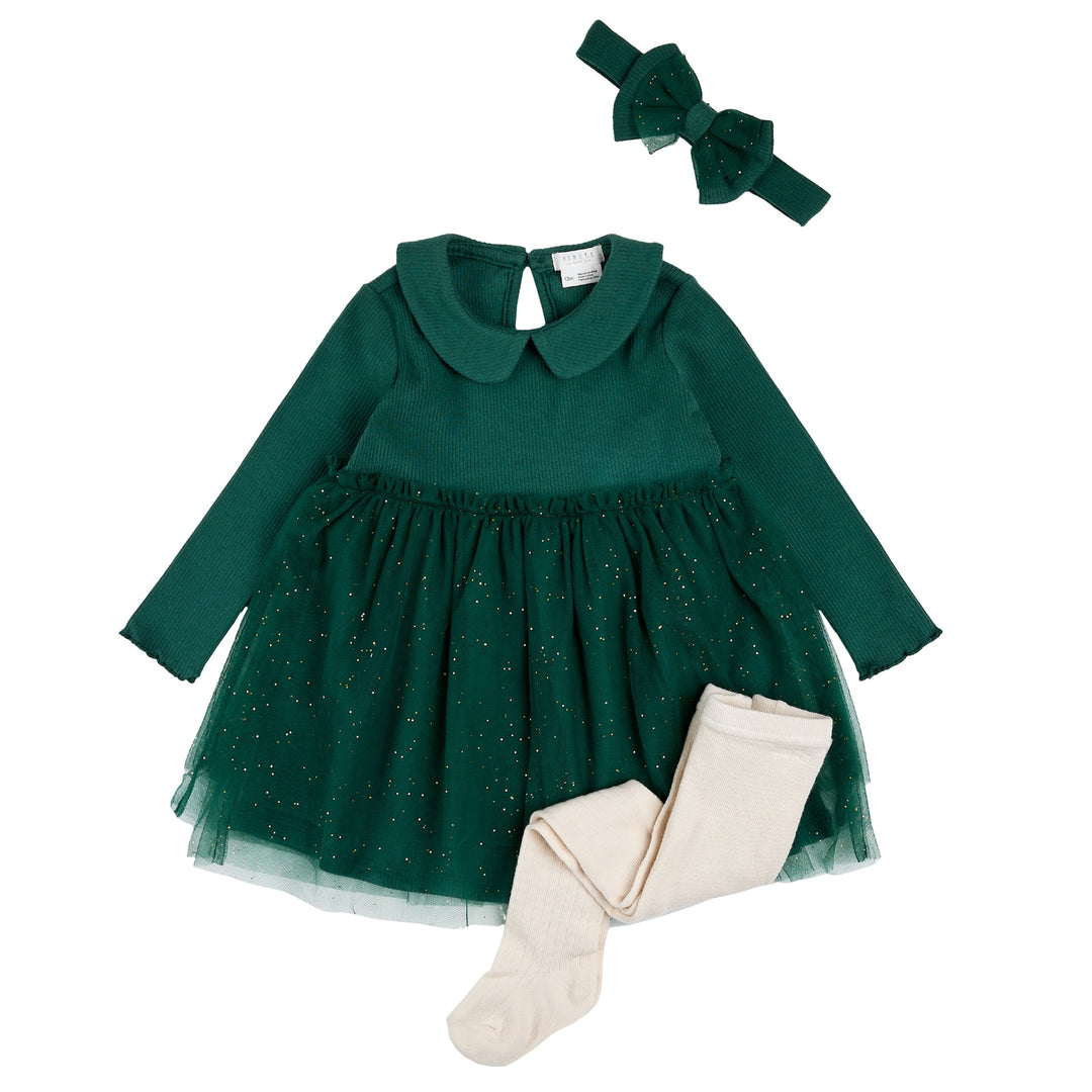 Evergreen Dress, Headband and Tight Set