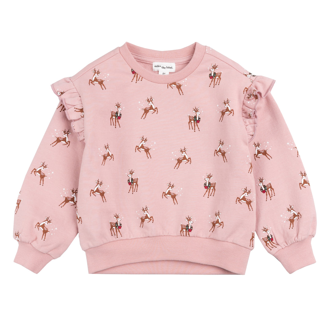 Pink Reindeer Knit Ruffle Sweatshirt | Baby