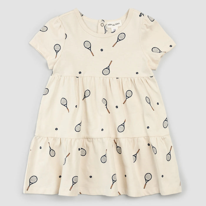 Racquet Print Tiered Jersey Dress