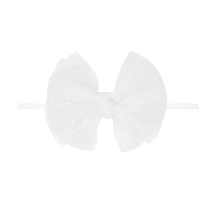 Tulle Fab Skinny Headband w/ Bow | Pleated White