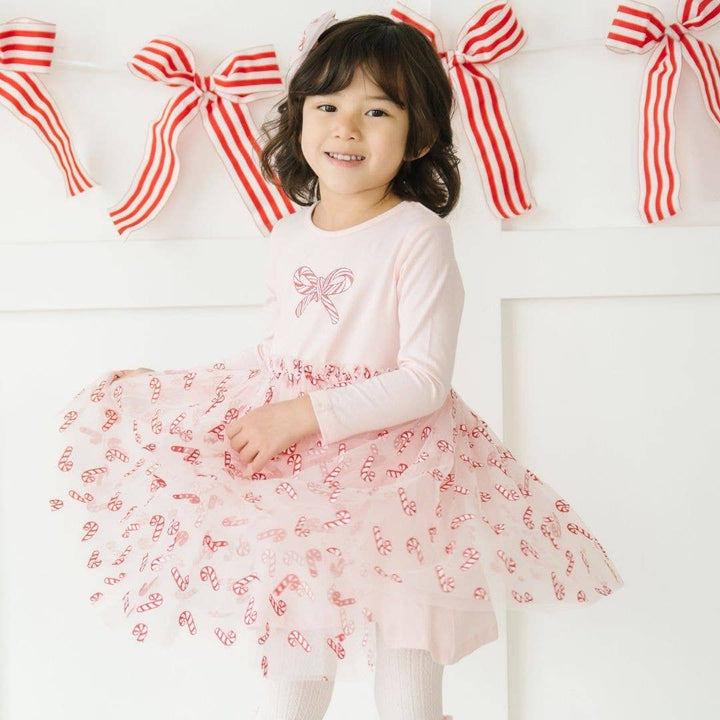 Candy Cane Confetti Long Sleeve Tutu Dress