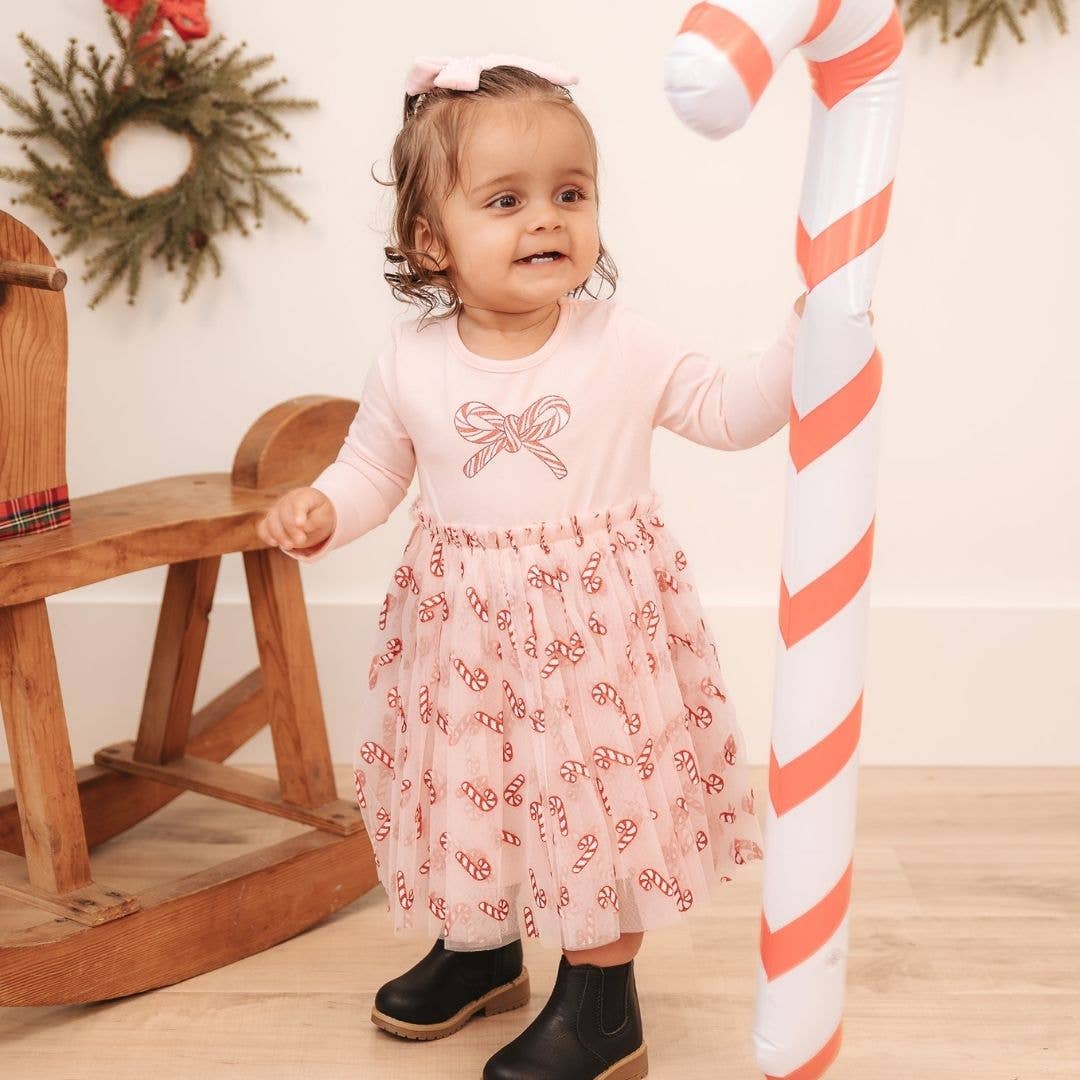 Candy Cane Confetti Long Sleeve Tutu Dress