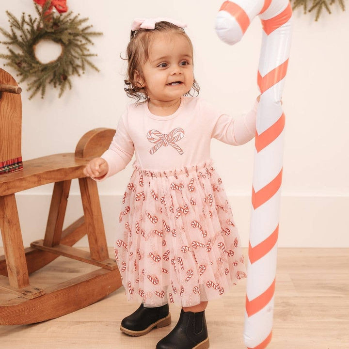 Candy Cane Confetti Long Sleeve Tutu Dress
