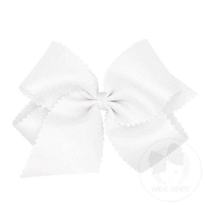 King Scalloped Edge Grosgrain Bow | White