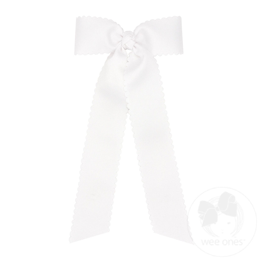 Medium Grosgrain Bowtie with Scalloped Edge | White