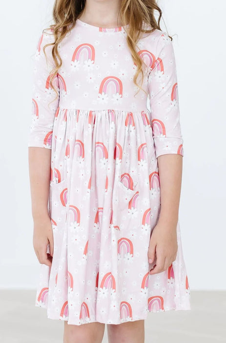 Fun and Flowers Short Sleeve Pocket Twirl Dress