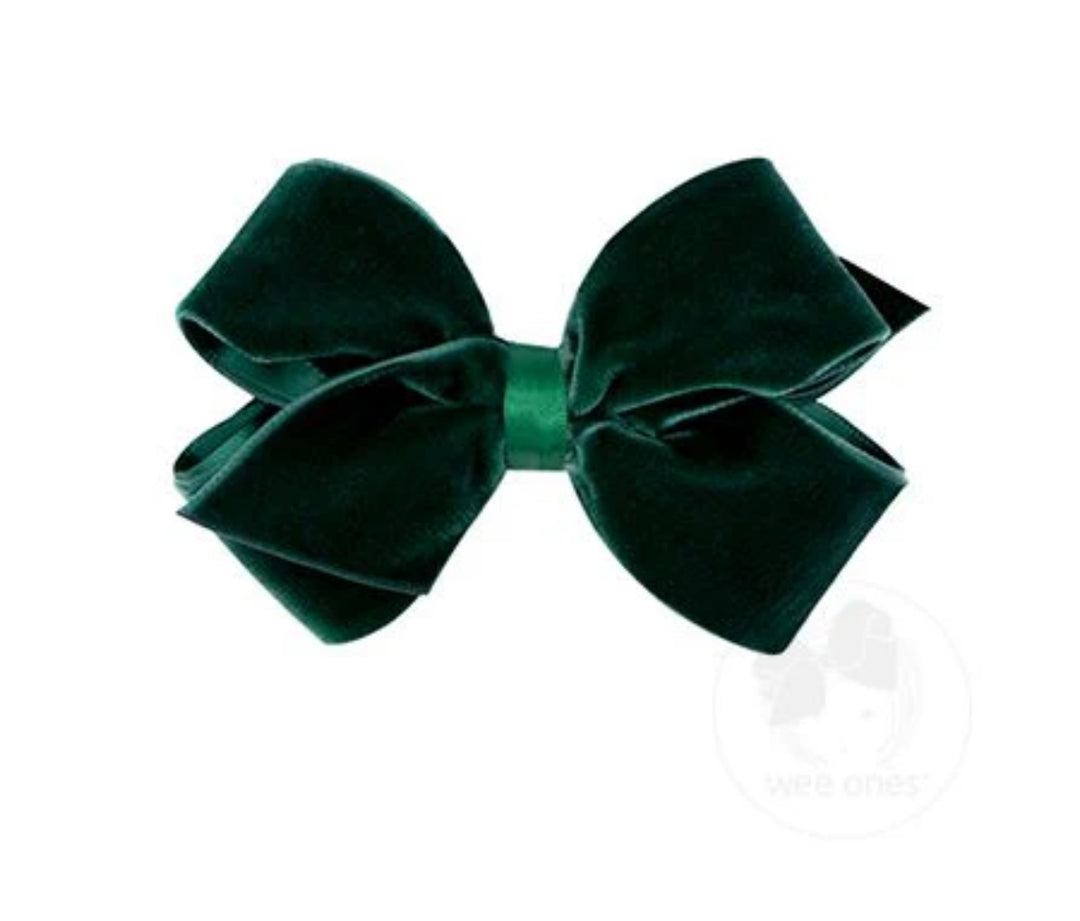 Mini Satin Lined Velvet Bow | Forest Green
