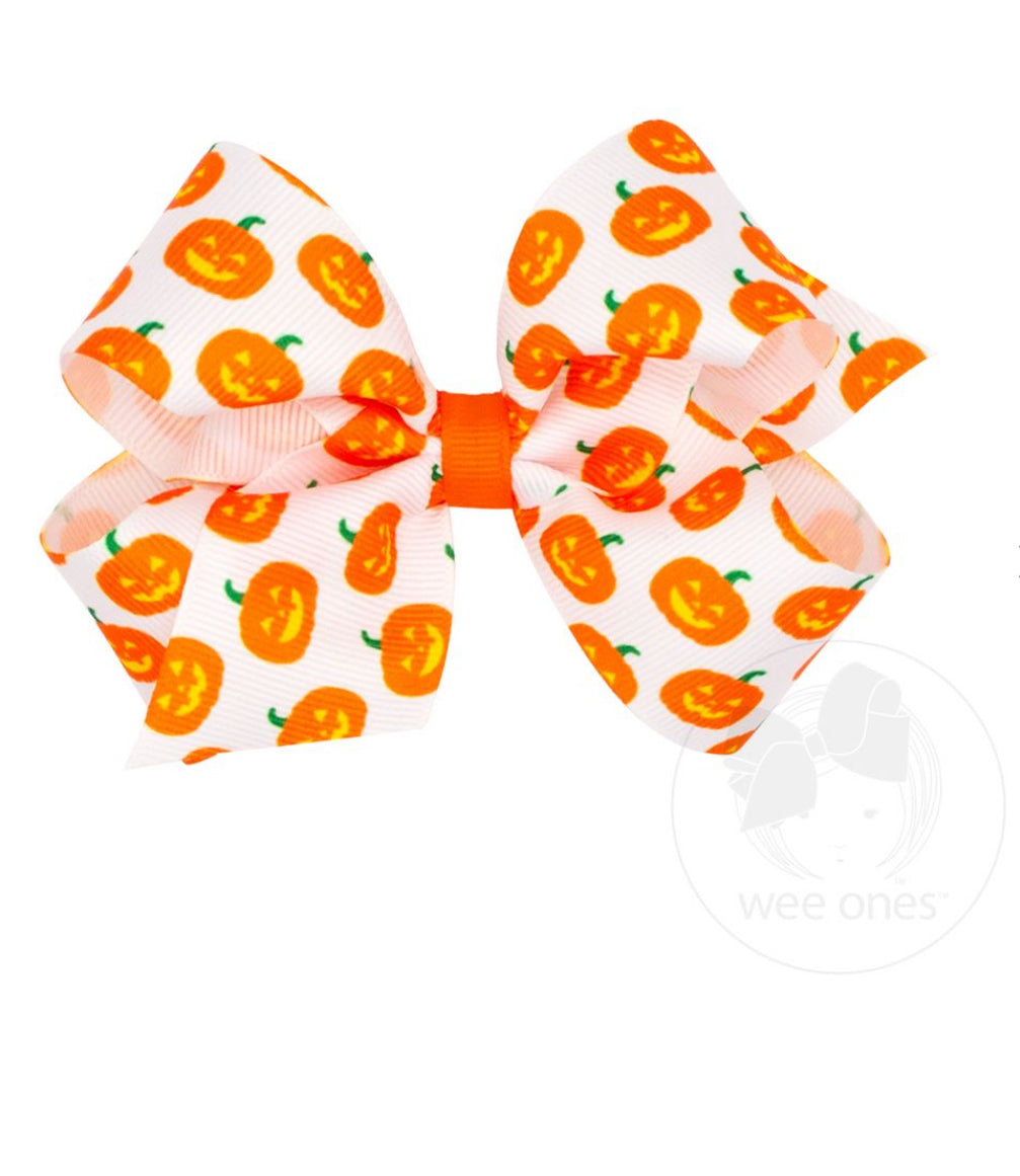 Mini Halloween Themed Grosgrain Bow | Jack-o’-lantern