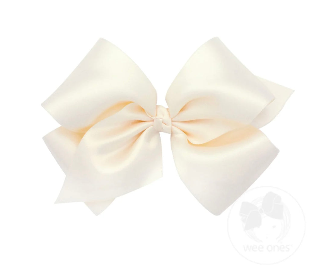 King French Satin Girls Hair Bow | Ecru