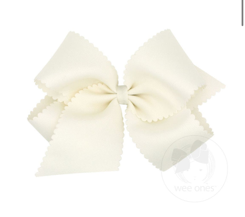 King Scalloped Edge Grosgrain Bow | Antique White