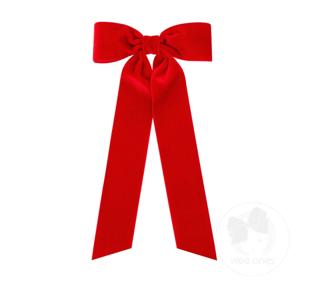 Medium Velvet Bowtie with Streamer Tails | Red