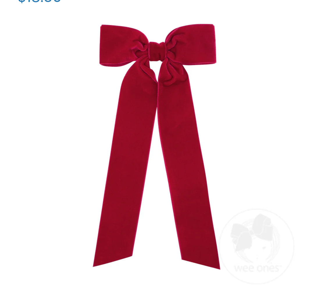 Medium Velvet Bowtie with Streamer Tails | Cardinal