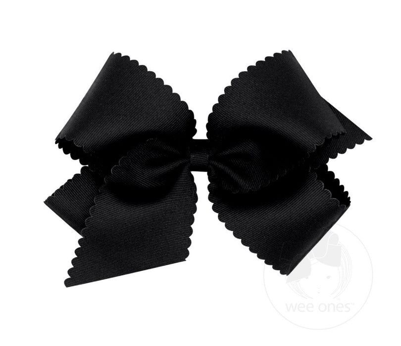 King Scalloped Edge Grosgrain Bow | Black