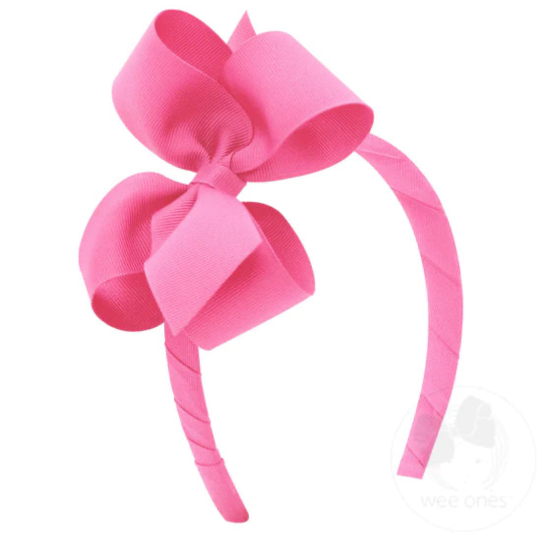 Md. Grosgrain Bow on Headband| Hot Pink