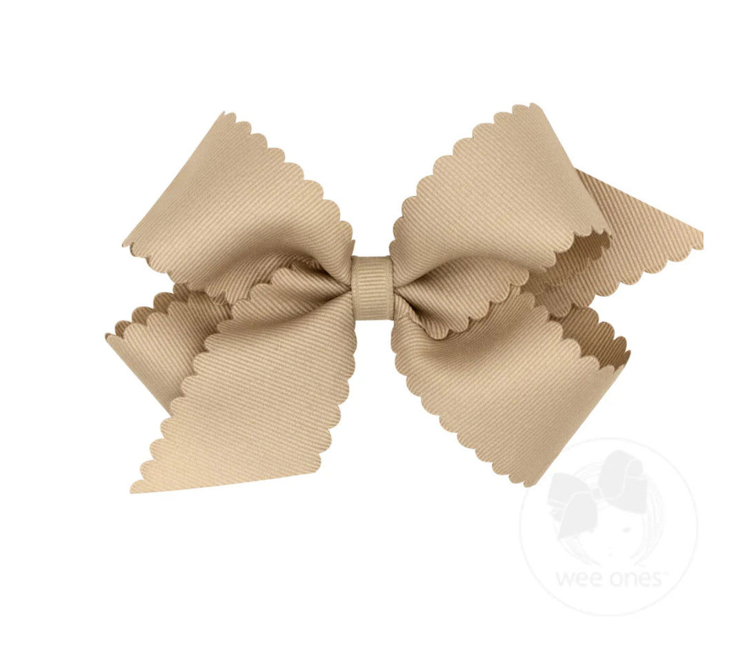 Medium Scalloped Edge Grosgrain Bow | Oatmeal