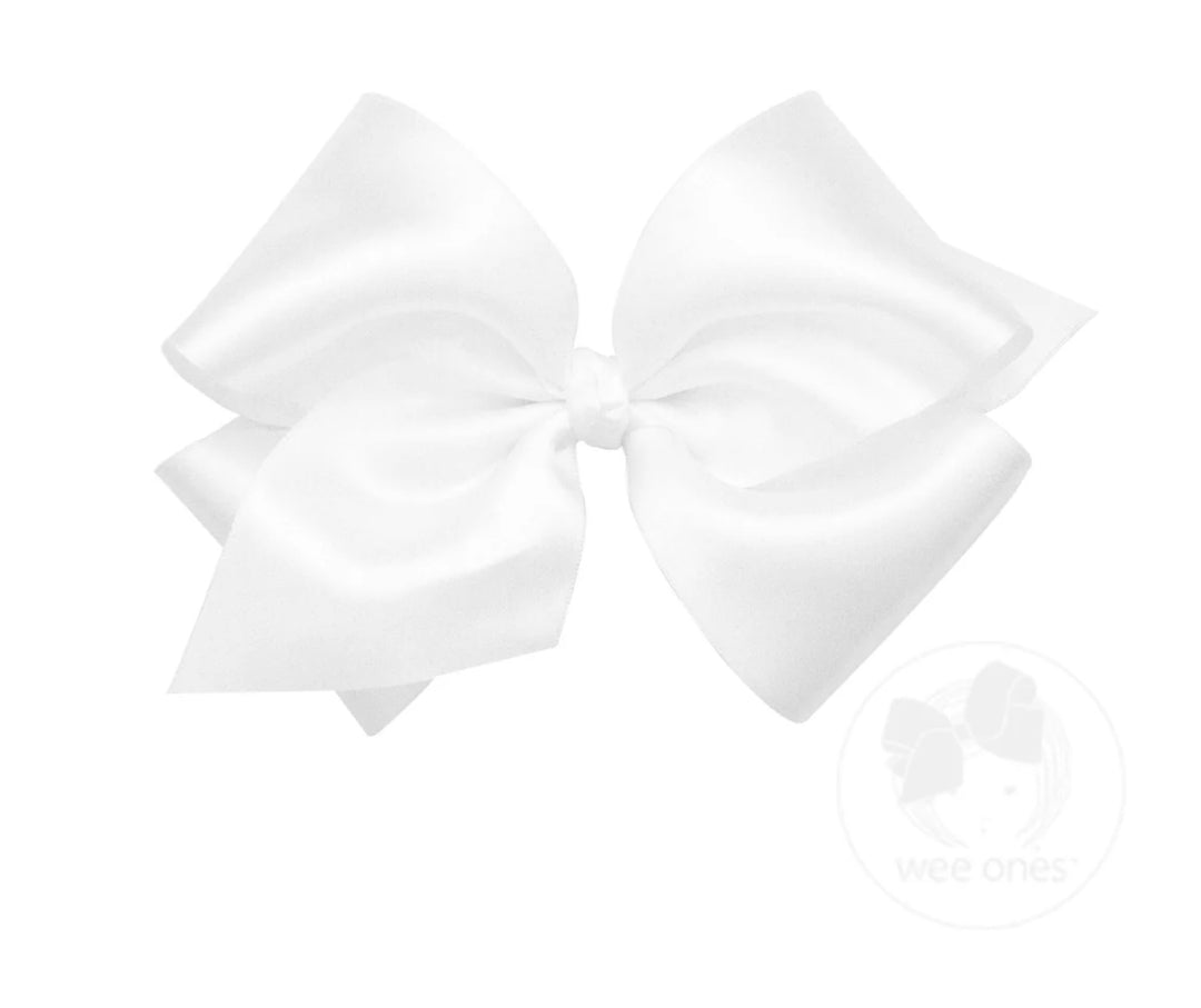 King French Satin Girls Hair Bow | White