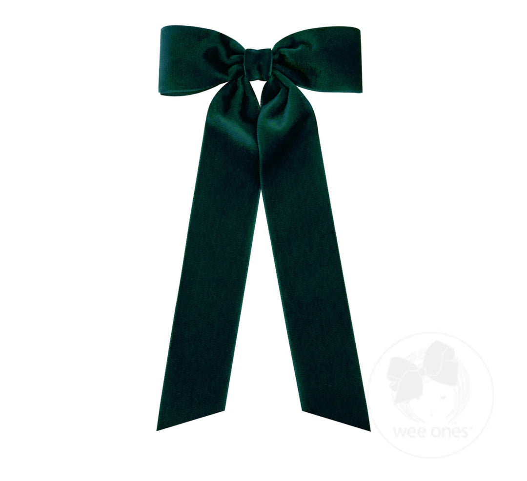 Medium Velvet Bowtie with Streamer Tails | Forest Green