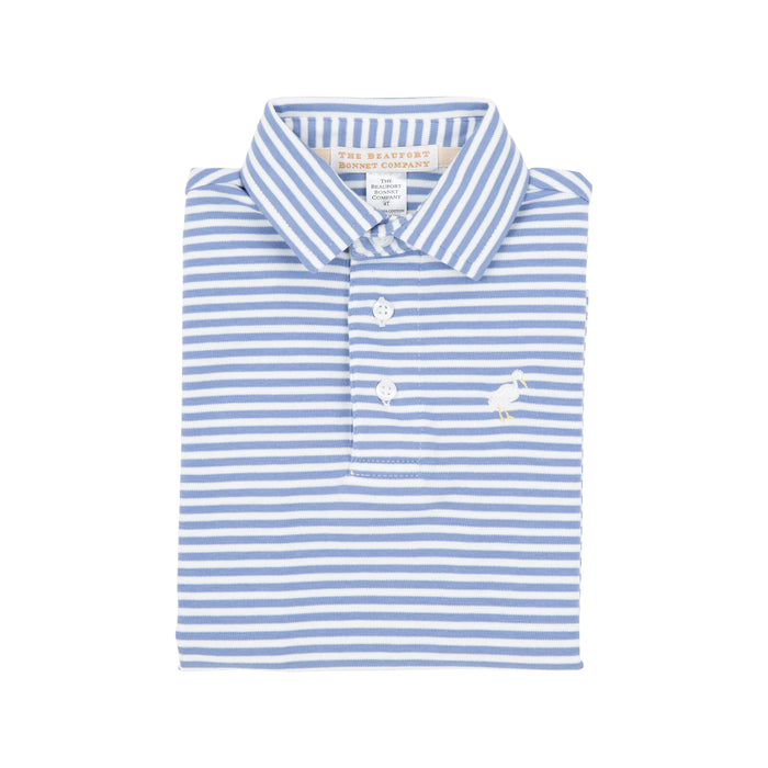 Prim and Proper Long Sleeve Polo | Park City Periwinkle Stripe with Multicolor Stork