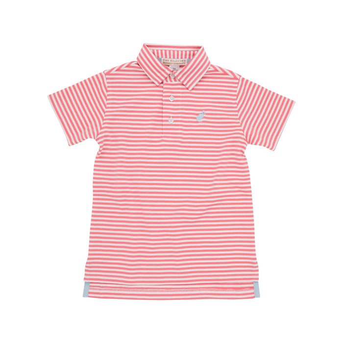 Prim and Proper Polo | Parrot Cay Coral Stripe with Buckhead Blue