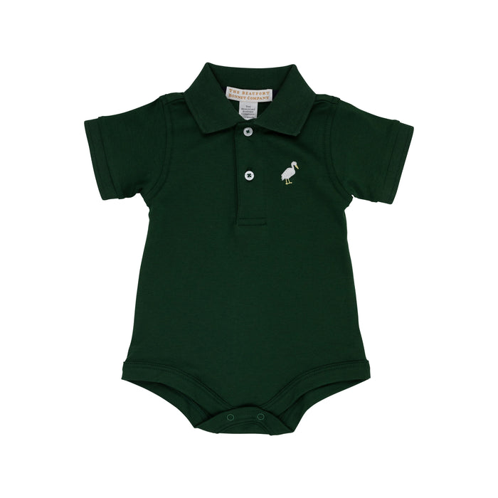 Prim and Proper Short Sleeve Polo | Grier Green w/ Multicolor Stork