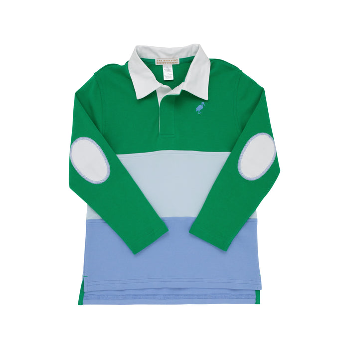 Rollins Rugby Shirt | Kiawah Kelly Green Rugby Stripe with Buckhead Blue