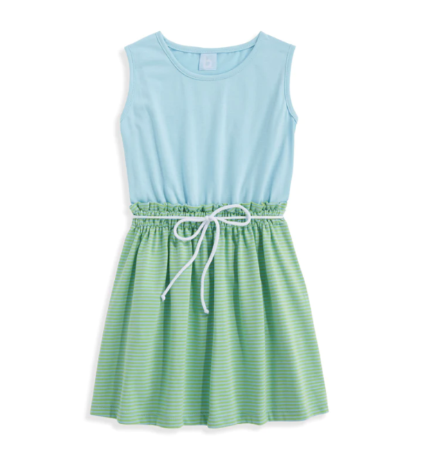 Jersey Bayview Beach Dress | Blue/Green Thin Stripe