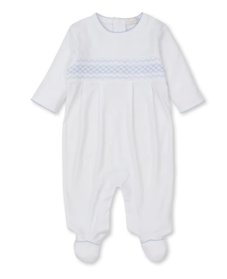 CLB Fall 23 White Footie w/Blue Hand Smocking