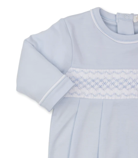 CLB Fall 23 Lt Blue Footie w/ Hand Smocking
