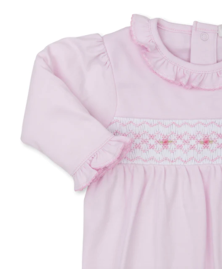 CLB Fall 23 Pink Footie w/ Hand Smocking
