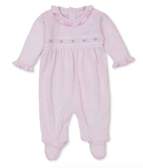 CLB Fall 23 Pink Footie w/ Hand Smocking