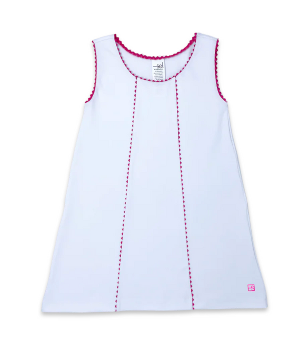 Amelia Aline Dress | White w/Hot Pink