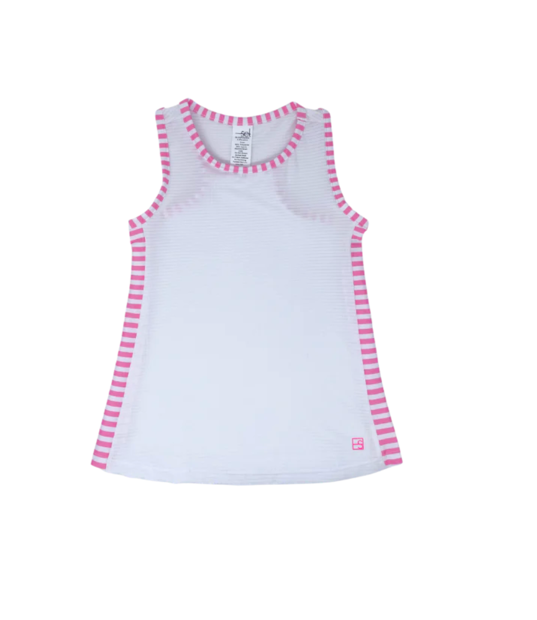 Riley Razor Tank | White with Pink Stripe