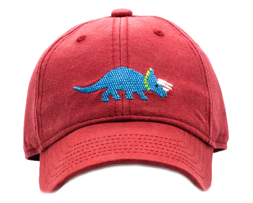 Weathered Red Embroidered Baseball Hat | Triceratops