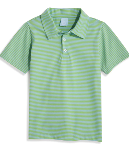 Boys Jersey Polo | Blue/Green Thin Stripe