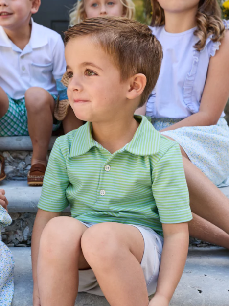 Boys Jersey Polo | Blue/Green Thin Stripe