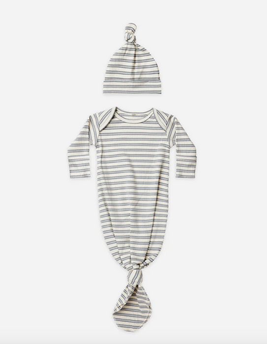 Knotted Baby Gown & Hat Set | Ocean Stripe