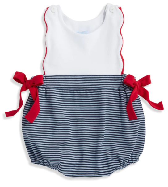 Jersey Scallop Edge Bubble | Navy Thin Stripe