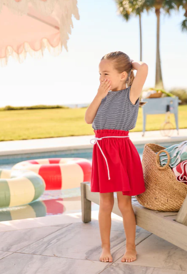 Jersey Bayview Beach Dress | Navy Thin Stripe