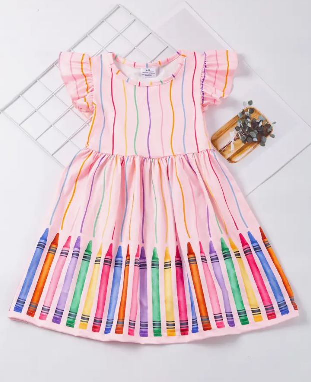 Pink Flutter Sleeve Crayon Dress