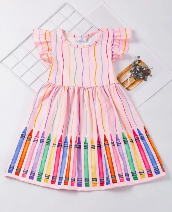 Pink Flutter Sleeve Crayon Dress