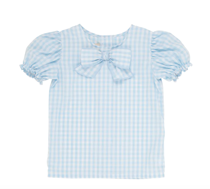 Beatrice Bow Short Sleeve Blouse | Buckhead Blue  Gingham