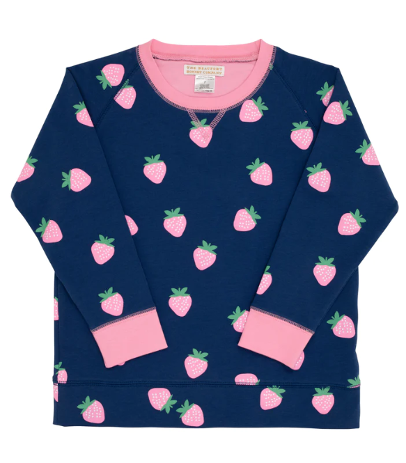 Cassidy Comfy Crewneck French Terry | Sanibel Strawberry Navy w/Hamptons Hot Pink