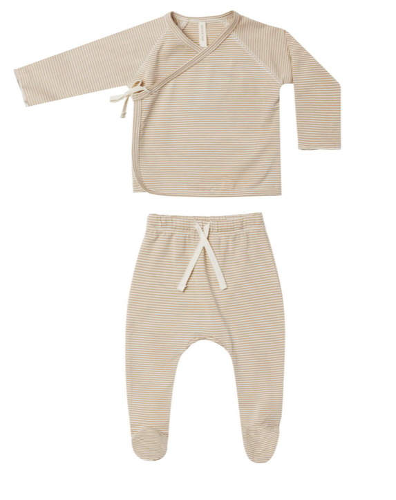 Wrap Top and Pant Set | Latte Micro Stripe