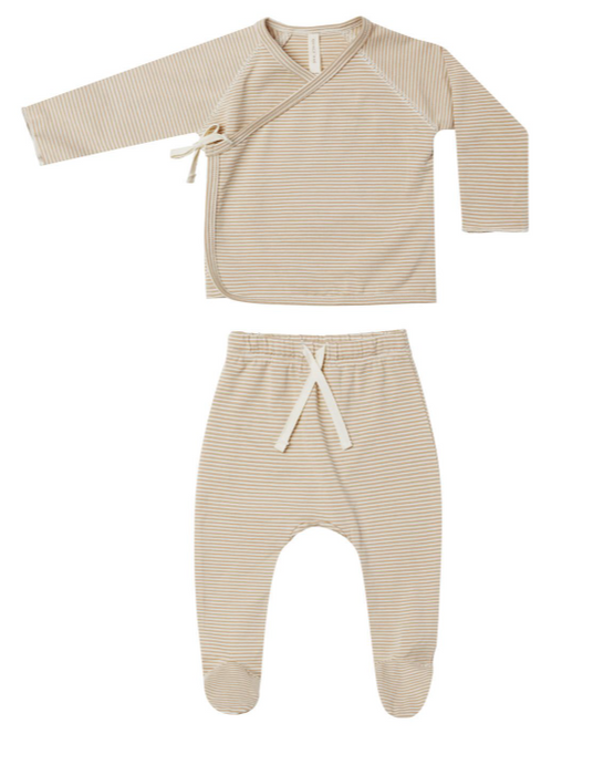 Wrap Top and Pant Set | Latte Micro Stripe